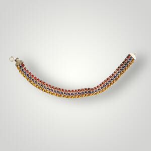 Vintage 925 Sterling Silver Woven Silk Cord Bracelet Red Blue Yellow 7”